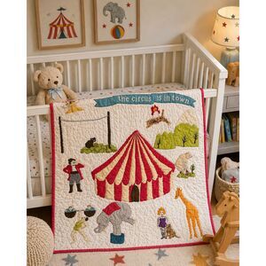 Circus Is In Town Baby Quilt Blanket Crib Throw Applique FUN animal